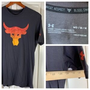 Under Armour Project Rock Brahma Bull T Shirt Mens Medium Loose Heatgear Gray